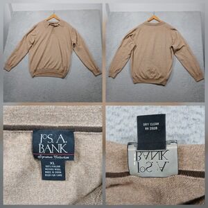 Jos A Bank Merino Wool Polo Sweater Men's XL Tan Long Sleeve
